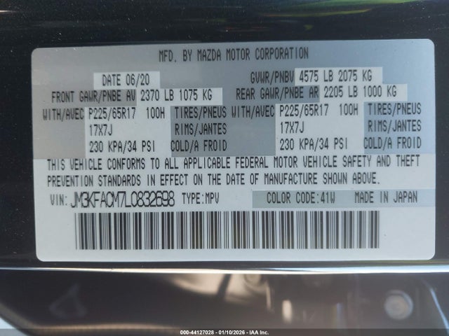 44127028 :رقم المزاد ، JM3KFACM7L0832698 vin ، 2020 Mazda Cx-5 Touring مزاد بيع