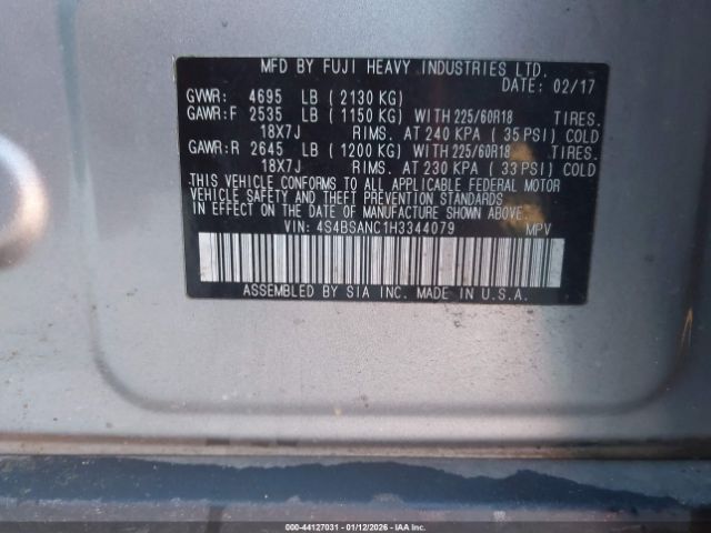 2017 SUBARU OUTBACK 4S4BSANC1H3344079 Photo 8
