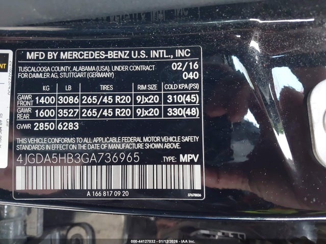 4JGDA5HB3GA736965 Mercedes-Benz Gle 350 4matic