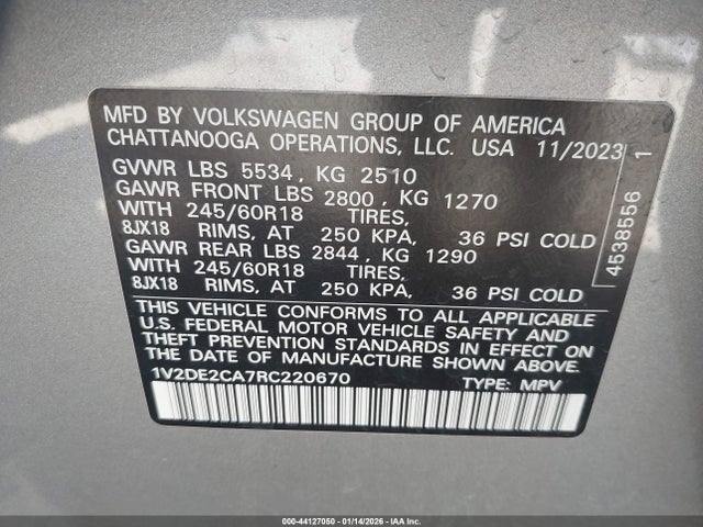 1V2DE2CA7RC220670 Volkswagen Atlas Cross Sport 2.0t Se