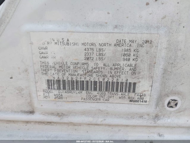 2012 MITSUBISHI GALANT 4A32B2FF2CE022810 Photo 8