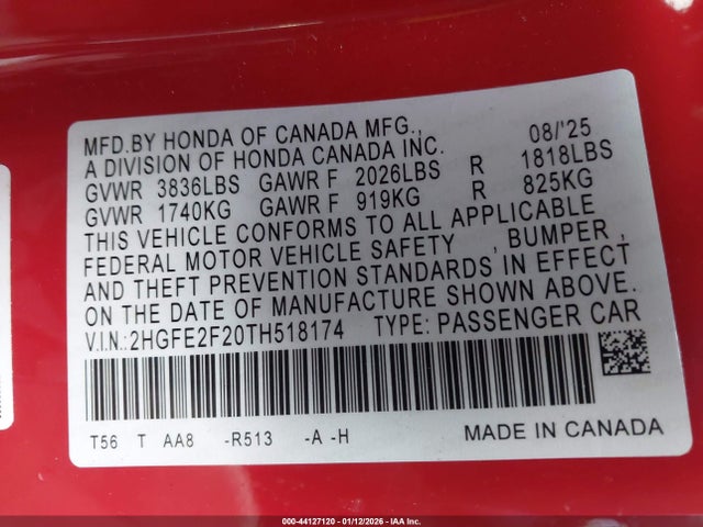 Honda Civic Lx 2026 2HGFE2F20TH518174 Image 9