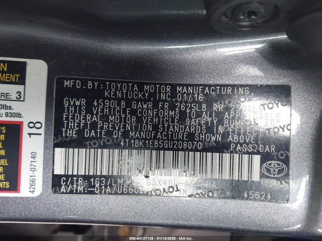 4T1BK1EB5GU208070 Toyota AVALON LIMITED