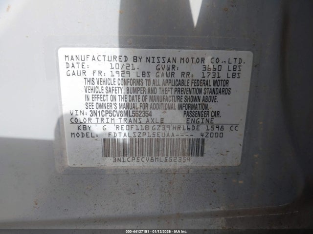 3N1CP5CV8ML552354 Nissan Kicks Sv Xtronic Cvt