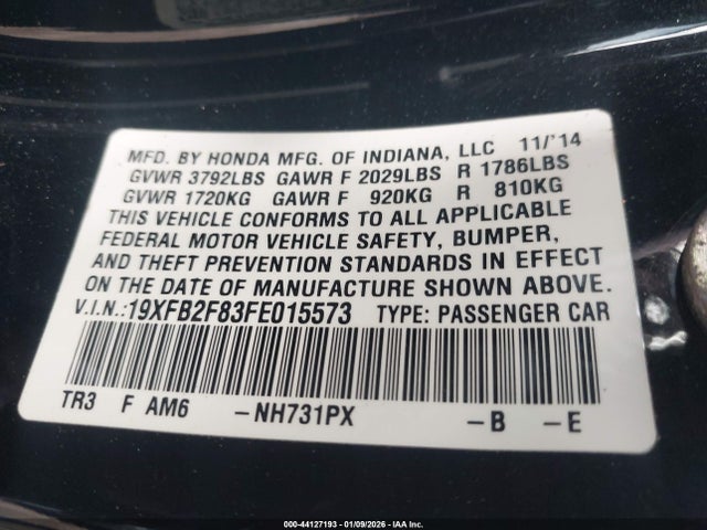 Honda CIVIC EX 2015 19XFB2F83FE015573 Image 9