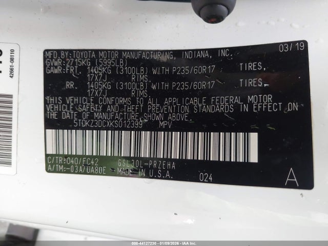 2019 TOYOTA SIENNA 5TDKZ3DCXKS012399 Photo 8