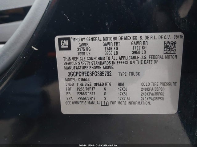 3GCPCREC6FG385792 Chevrolet Silverado 1500 1lt