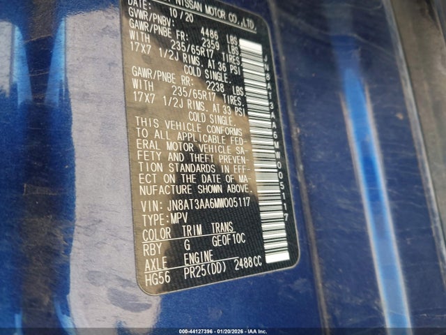 Продаж на аукціоні авто 2021 Nissan Rogue S Fwd, vin: JN8AT3AA6MW005117, номер лоту: 44127396