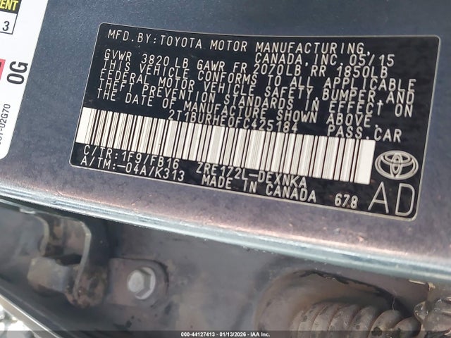 2T1BURHE0FC425184 Toyota Corolla L/le/le Pls/prm/s/s Pls