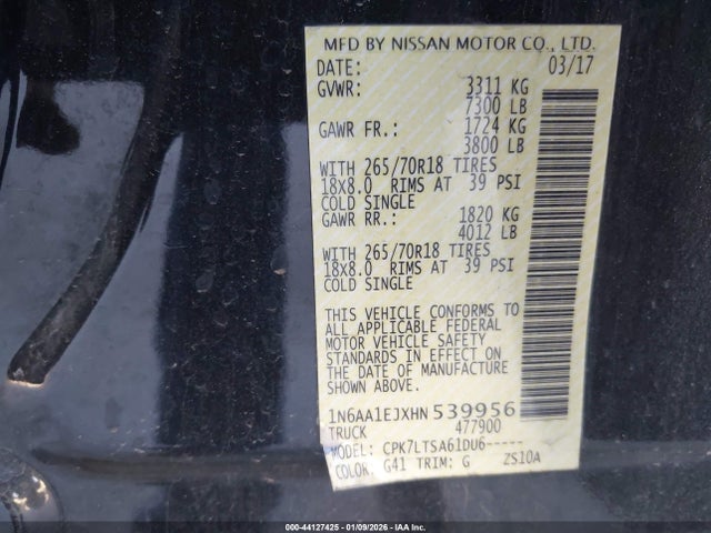 1N6AA1EJXHN539956 Nissan TITAN S