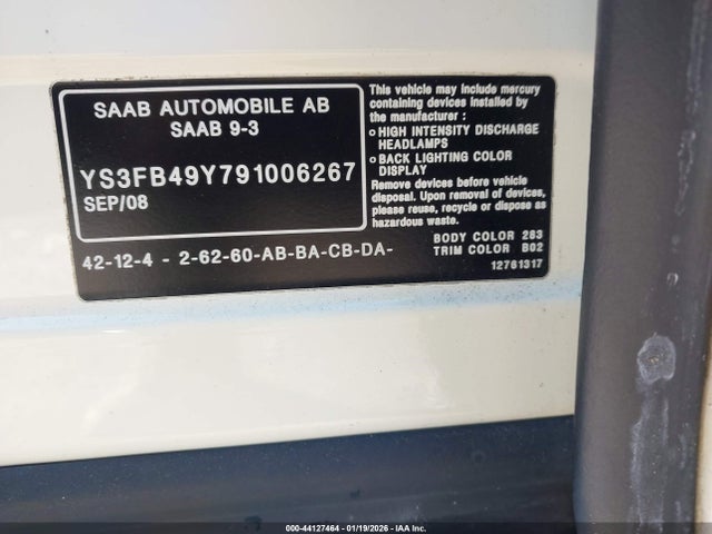 2009 SAAB 9-3 YS3FB49Y791006267 Photo 8