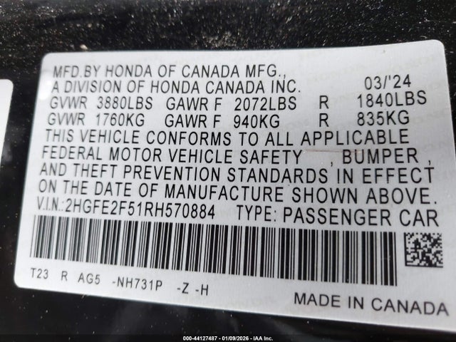 2HGFE2F51RH570884 Honda Civic Sport