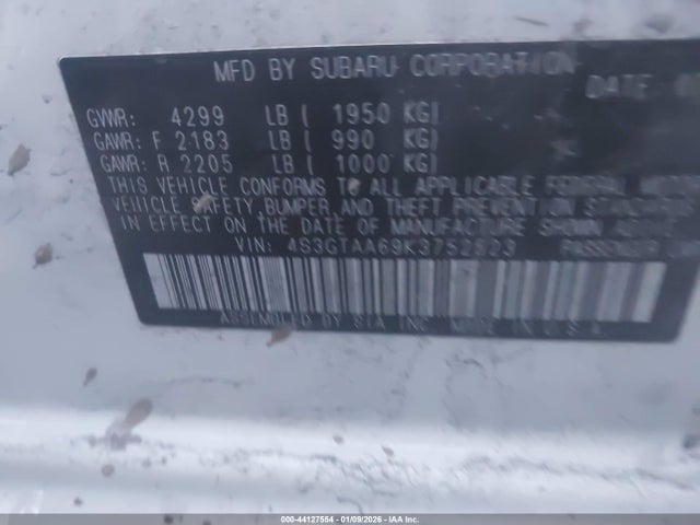 Aukcja sprzedaży 2019 Subaru Impreza 2.0i, vin: 4S3GTAA69K3752523, numer aukcji: 44127554