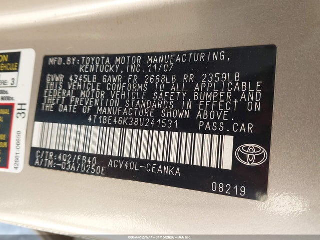 2008 TOYOTA CAMRY 4T1BE46K38U241531 Photo 8