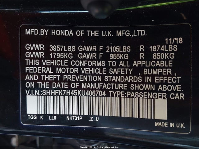 SHHFK7H45KU406704 Honda Civic Sport