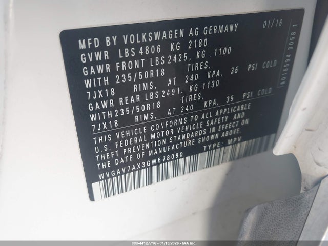 WVGAV7AX3GW578090 Volkswagen Tiguan S/se/sel/r-line