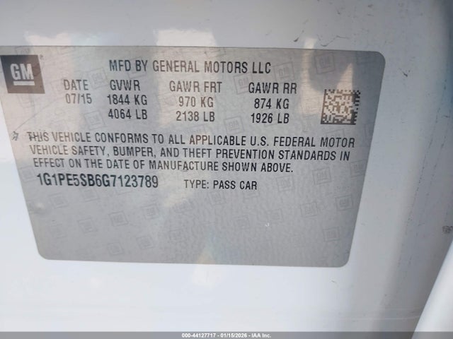 1G1PE5SB6G7123789 Chevrolet Cruze Limited 1lt Auto