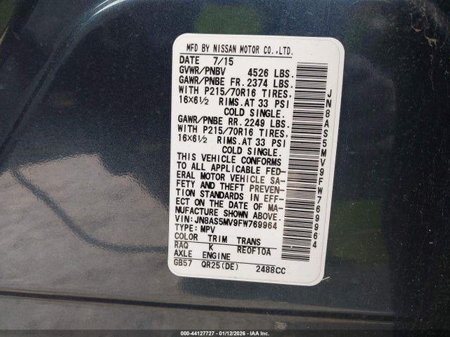JN8AS5MV9FW769964 Nissan Rogue Select S