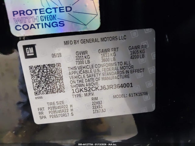 Продажа на аукционе авто 2018 Gmc Yukon Denali, vin: 1GKS2CKJ6JR364001, номер лота: 44127754