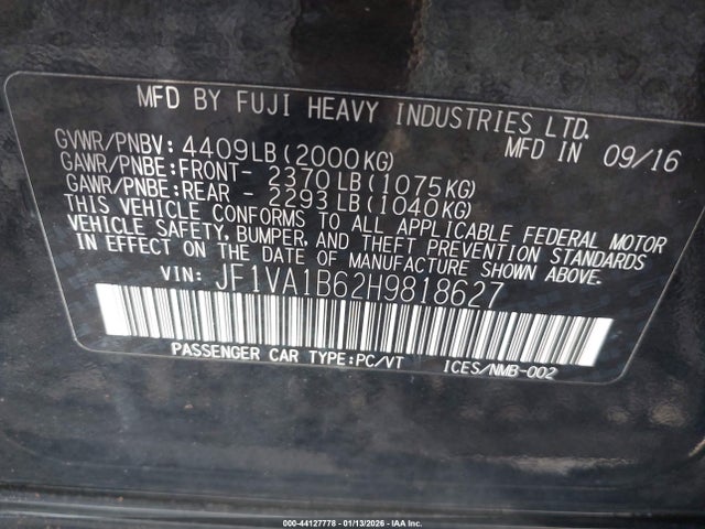 Subaru WRX 2017 JF1VA1B62H9818627 Image 9