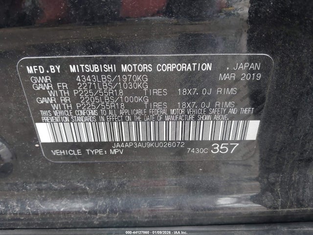 Aukcja sprzedaży 2019 Mitsubishi Outlander Sport 2.0 Le, vin: JA4AP3AU9KU026072, numer aukcji: 44127860
