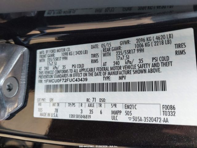 2015 FORD ESCAPE 1FMCU0F72FUC43439 Photo 8