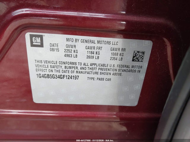 2016 Buick Lacrosse მანქანა იყიდება აუქციონზე, vin: 1G4GB5G34GF124197, აუქციონის ნომერი: 44127890