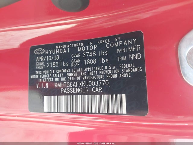 44127900 :رقم المزاد ، KMHTG6AFXKU003770 vin ، 2019 Hyundai Veloster Premium مزاد بيع