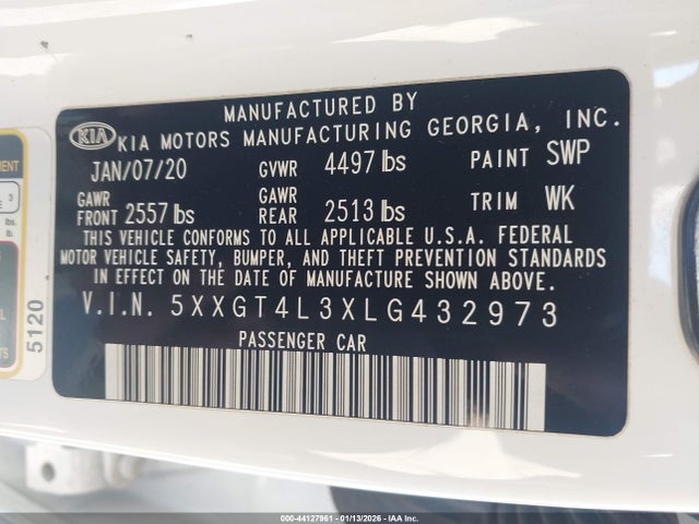 2020 KIA OPTIMA 5XXGT4L3XLG432973 Photo 8