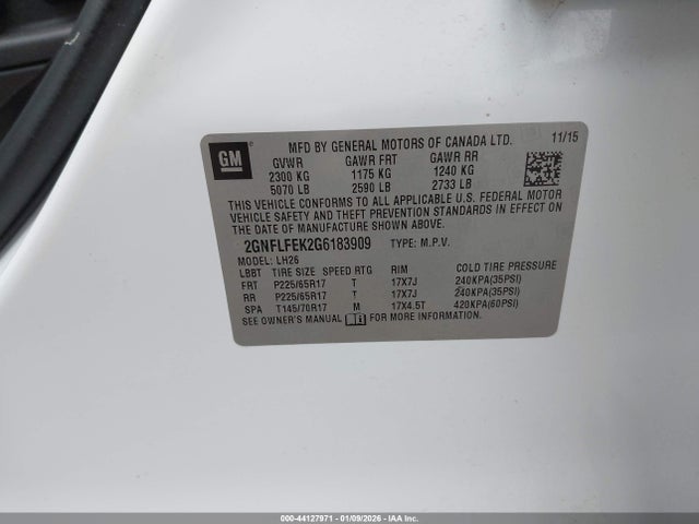 2GNFLFEK2G6183909 Chevrolet EQUINOX LT