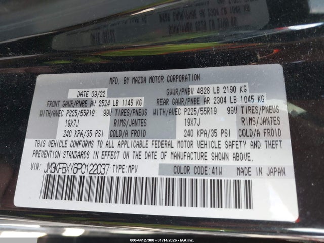 Aukcja sprzedaży 2023 Mazda Cx-5 2.5 Turbo Signature, vin: JM3KFBXY6P0122037, numer aukcji: 44127988