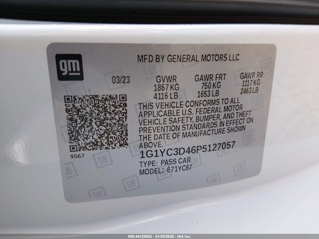 1G1YC3D46P5127057 Chevrolet Corvette Stingray Rwd 3lt