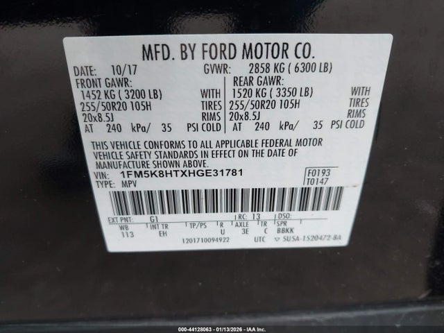 1FM5K8HTXHGE31781 Ford Explorer Platinum
