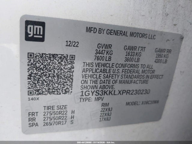 1GYS3KKLXPR230230 Cadillac Escalade Esv Premium Luxury