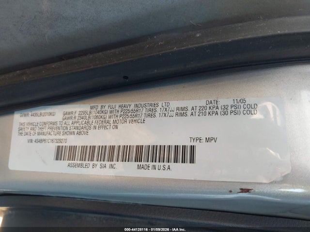 Продажа на аукционе авто 2006 Subaru Outback 2.5i, vin: 4S4BP61C167329270, номер лота: 44128116