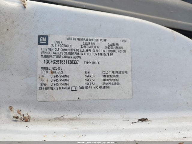 Aukcja sprzedaży 2003 Chevrolet Express, vin: 1GCFG25T631138337, numer aukcji: 44128268