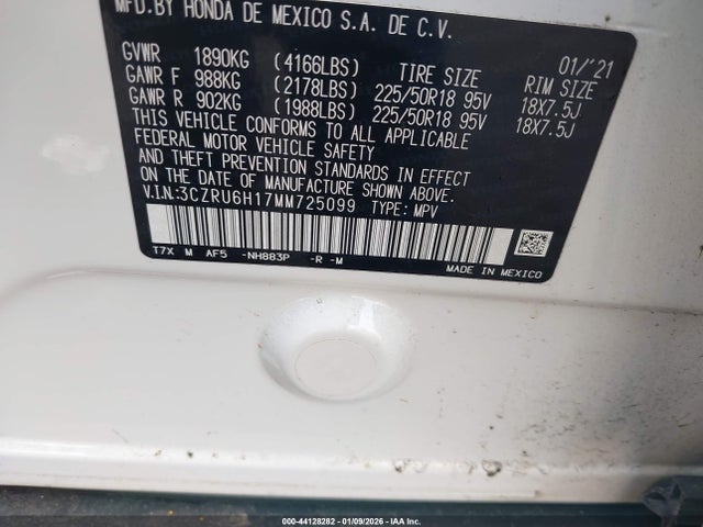 44128282 :رقم المزاد ، 3CZRU6H17MM725099 vin ، 2021 Honda Hr-v Sport مزاد بيع