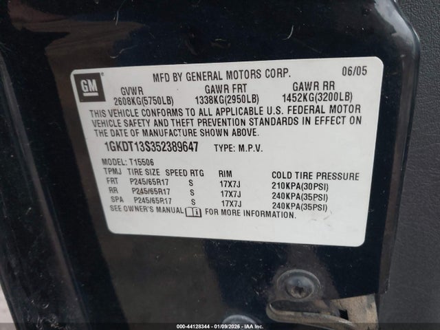 Продажа на аукционе авто 2005 Gmc Envoy Slt, vin: 1GKDT13S352389647, номер лота: 44128344