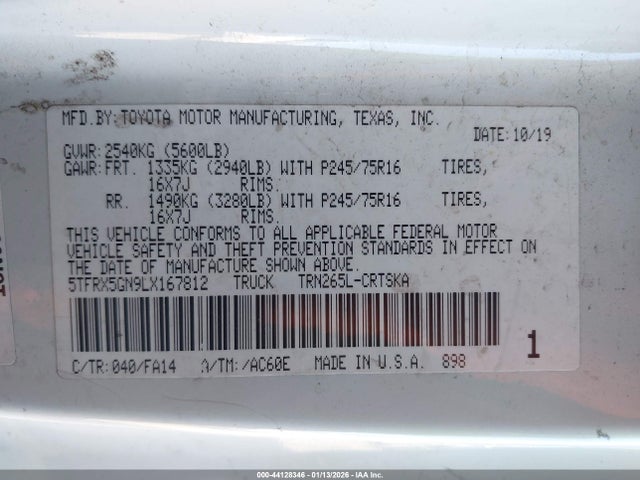 5TFRX5GN9LX167812 Toyota Tacoma Access Cab/sr/sr5