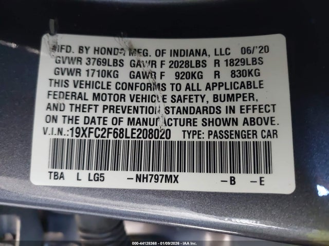 Honda Civic Lx 2020 19XFC2F68LE208020 Image 9