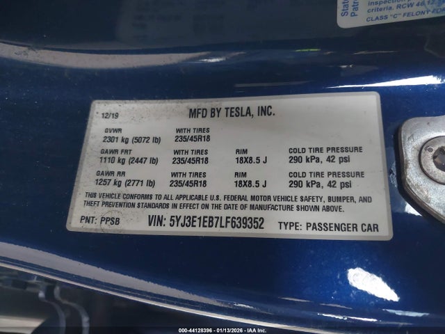2020 TESLA MODEL 3 5YJ3E1EB7LF639352 Photo 8