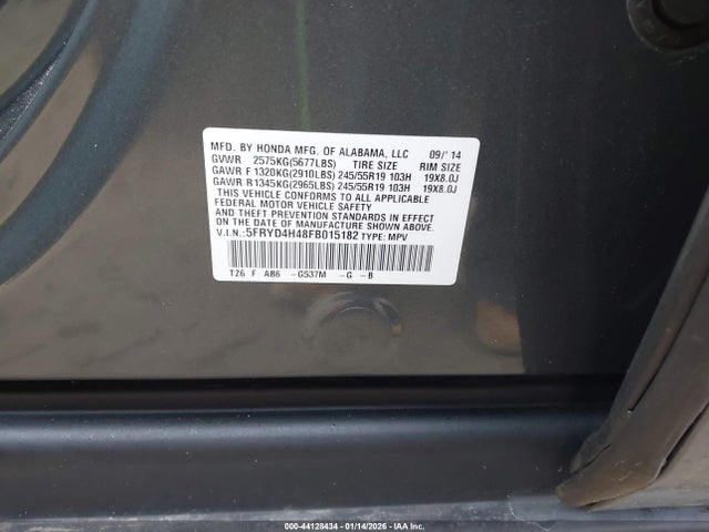 44128434 :رقم المزاد ، 5FRYD4H48FB015182 vin ، 2015 Acura Mdx Technology مزاد بيع