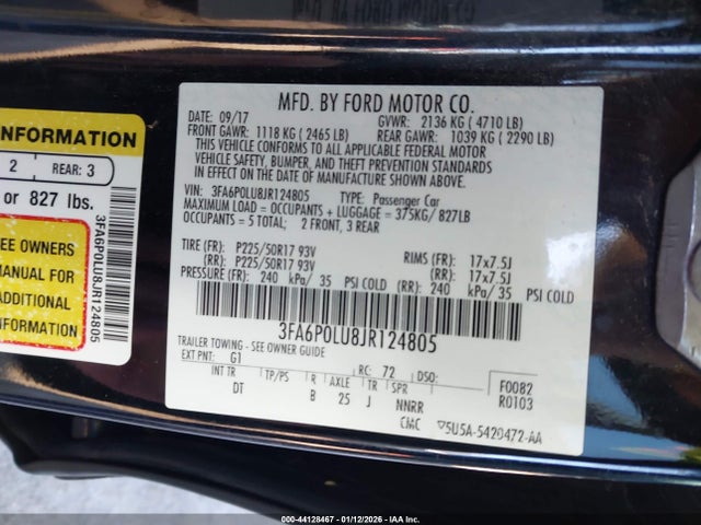 2018 FORD FUSION 3FA6P0LU8JR124805 Photo 8