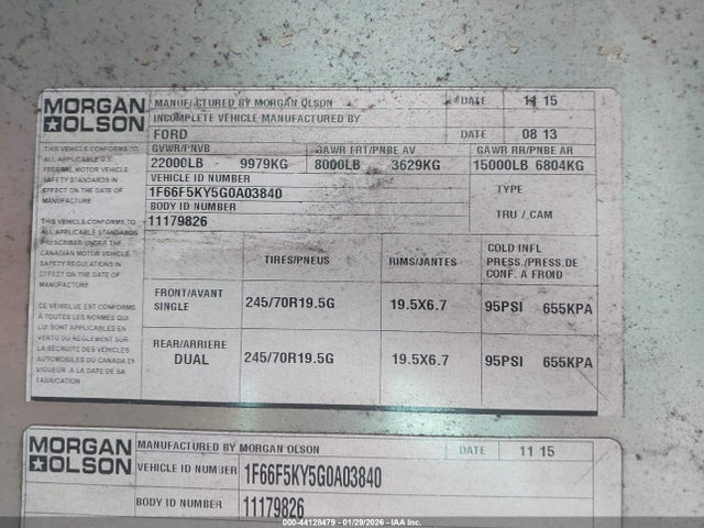 Продажа на аукционе авто 2016 Ford F-59 Commercial Stripped, vin: 1F66F5KY5G0A03840, номер лота: 44128479
