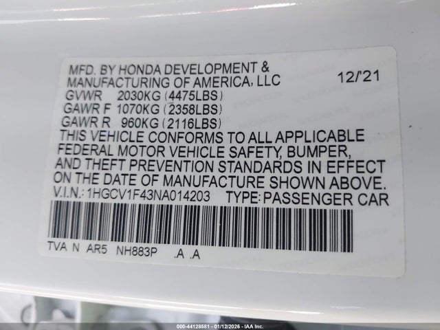 1HGCV1F43NA014203 Honda Accord Sport Special Edition
