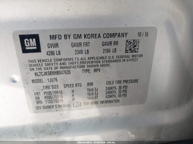 KL7CJKSBXHB047635 Chevrolet TRAX LS