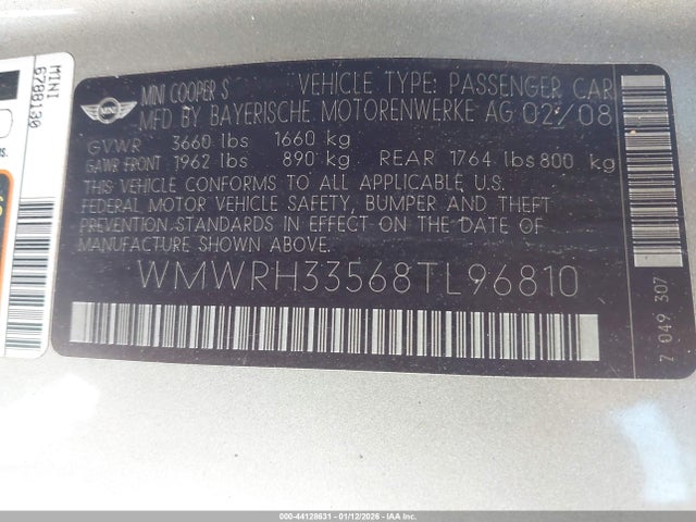 2008 MINI COOPER WMWRH33568TL96810 Photo 8