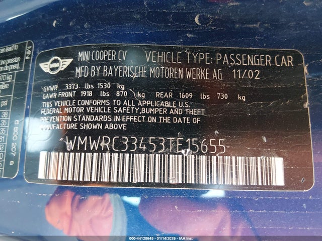 2003 MINI COOPER WMWRC33453TE15655 Photo 8