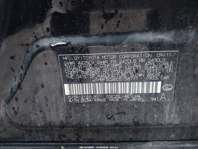 Продаж на аукціоні авто 2012 Lexus Is 250, vin: JTHBF5C26C5158771, номер лоту: 44128667
