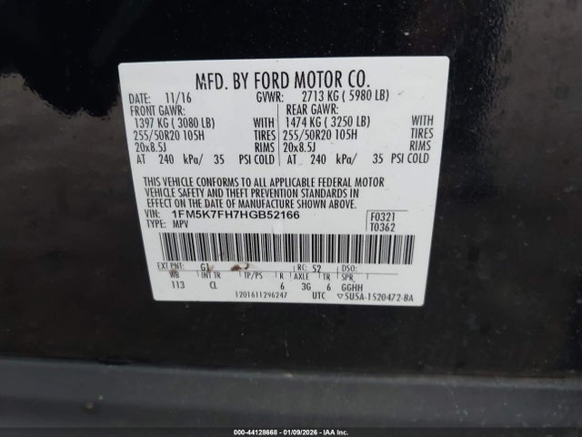 Ford Explorer Limited 2017 1FM5K7FH7HGB52166 Image 9